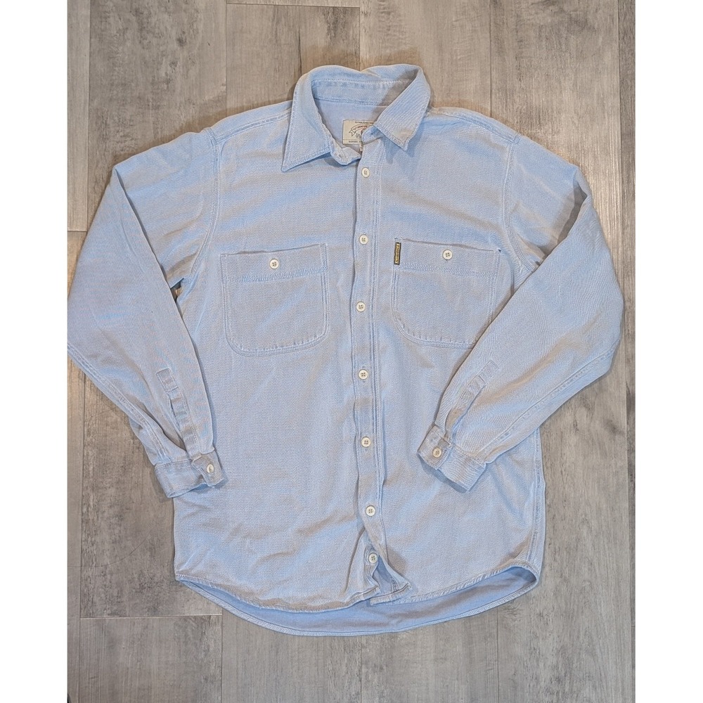 Vintage Armani Jeans Made in Italy Light Blue Pinstripe Button-Up Shirt Sz Small